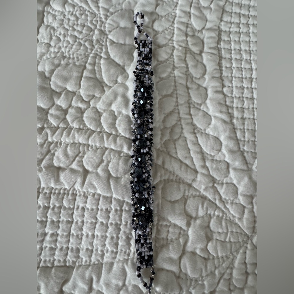 Handmade Black and Silver Beaded Bracelet—Made in Ecuador